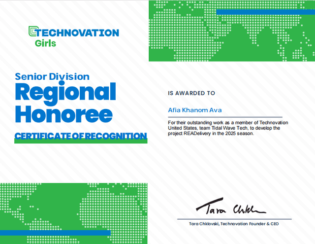 Technovation North America Regional Honoree